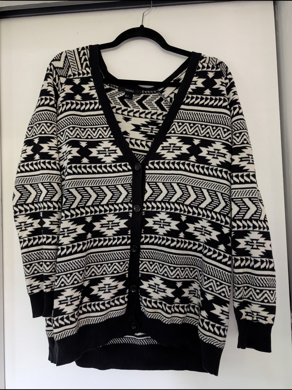 Forever 21 Black and White Southwest Print Button-Up Cardigan